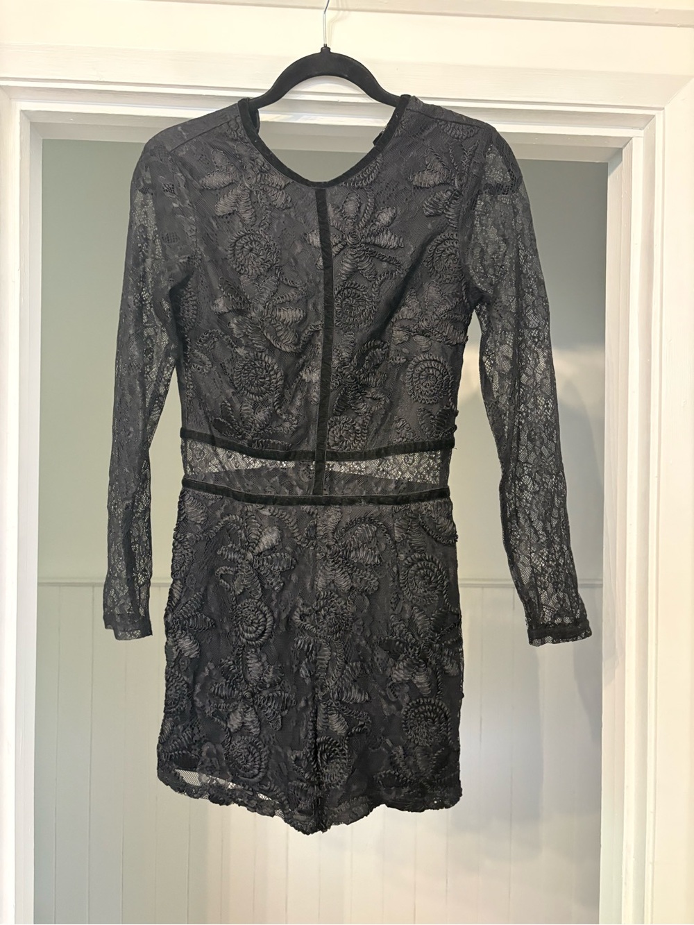 Topshop tall size 4 Black Lace Long-Sleeve Romper